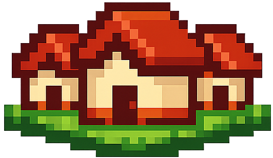 Pixelart-Symbol fuer ein Dorfhaus.