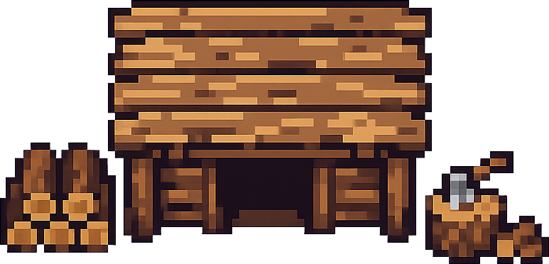 Pixelart-Holzverarbeitung auf Stufe 1.